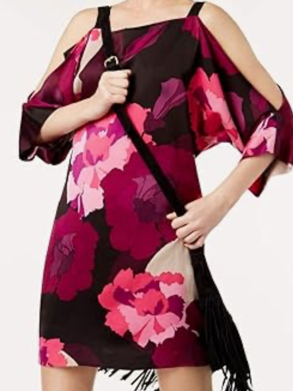 Trina Turk black pink floral off shoulder dress size M